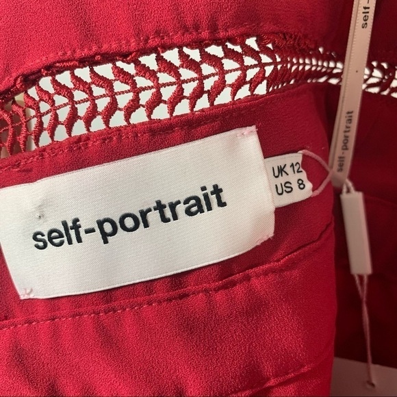 Self Portrait Red Floral Blush Midi Dress Size US 8 - Picture 10 of 16